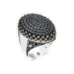 Dmr Elegance Gümüş Siyah Zirkon Taşlı Oval Erkek Yüzük