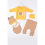 DMR Elegance Love Bear Nakışlı 5'li % 100 Pamuk Erkek Bebek Hastane Çıkış Seti - 0 - 3 Ay - Sarı