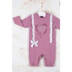 DMR Elegance Love Kalp Nakışlı % 100 Pamuk Kız Bebek Tulumu - Mor - 0 - 3 Ay
