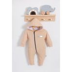 DMR Elegance Yandan Cepli Fermuarlı % 100 Pamuk Erkek Bebek Tulumu - Krem - 9 - 12 Ay