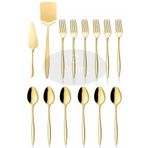 DMR LİFE 14 Parça Paslanmaz Çelik Yakut Gold Tatlı Kaşığı Ve Çatalı, Pasta Spatula Servis Seti