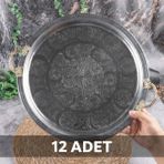 Dmt Copper Home 430 Kalite Krom Çelik Kulplu 12 Adet Tepsi 35 cm – Fırına Uygun, Osmanlı Motifli, Kebap & Restoran Sunum Tepsisi - 1,3 ml