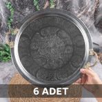 Dmt Copper Home 430 Kalite Krom Çelik Kulplu 6 Adet Tepsi 35 cm – Fırına Uygun, Osmanlı Motifli, Kebap & Restoran Sunum Tepsisi - 3,2 lt
