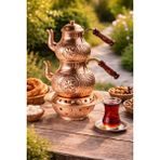 Dmt Copper Home Balkon Sefası Ocaklı Yıldız Çaydanlık Seti Jel Yakıtlı – 0.9l Üst & 1.85L Alt Demlik – Taşınabilir Kamp ve Balkon Çayı Keyfi(Jel Hediyeli) - Bakır