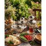 Dmt Copper Home El Yapımı Bakır Balkon Sefalı Gümüş Büyük Boy Çaydanlık Takımı – Büyük Boy 2 Katlı Semaver Tipi Çaydanlık – Alt Demlik 1,8 L / Üst Demlik 0,9 L – Gaziantep Üretimi