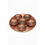 Dmt Copper Home El Yapımı Bakır Çerezlik ve Tepsi Seti, 6 Adet Desenli Çerezlik (10cm x 3cm), 32cm Tepsi, Geleneksel Kuruyemiş Servis Takımı