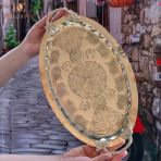 Dmt Gaziantep Bakır 34,5 Cm Osmanlı El İşi Sunum Tepsi Kına Tepsisi 34.5Cmx21.5cm