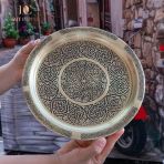 Dmt Gaziantep Sarı Bakır 25 Cm Osmanlı El İşi Sunum Gold Tepsi Kına Tepsisi 25 Cm