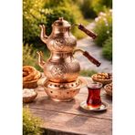 DMT Ocaklı Yıldız Çaydanlık Seti, Bakır, Jel Yakıtlı, 0.9L Üst ve 1.85L Alt Demlik, Taşınabilir, Kamp ve Balkon Kullanımı