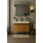 Dmz Home Arista 80 Cm Ahşap Renkli, Tamamı Mdf, Seramik Lavabolu, Alt Ve Üst Dolaplı, Aynalı, Banyo Dolabı Takımı