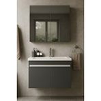 Dmz Home Concept Arista 80 Cm Antrasit Renkli Mdf, Seramik Lavabolu, Alt Ve Üst Dolaplı, Banyo Dolabı Takımı Gri