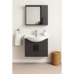 DMZ Home Concept Lacrime 65 cm Antrasit Renkli Mdf, Oval Seramik Lavabolu, Alt ve Üst Dolaplı, Banyo Dolabı Takımı