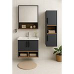 Dmz Home Concept Legna 65 Cm Antrasit-ahşap Renkli, Seramik Lavabolu, Alt - Üst Ve Boy Dolaplı Mdf Banyo Dolabı Seti Antrasit - Ahşap