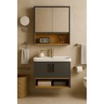 Dmz Home Concept Legna 80 cm Antrasit & Ahşap Banyo Dolabı Takımı Alt ve Üst Dolaplı (Lavabo Dahil)