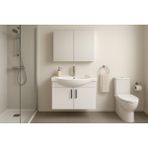 DMZ Home Concept Nova 80 cm %100 Mdf Beyaz Renkli, Oval Seramik Lavabolu, Banyo Dolabı Takımı – Aynalı Üst Modül, Yavaş Kapanır Menteşe