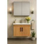 Dmz Home Liventa 65 Cm, Ahşap Renkli, Tamamı Mdf, Seramik Lavabolu, Aynalı, Alt Ve Üst Dolaplı, Banyo Dolabı Takımı