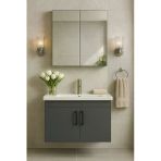 Dmz Home Liventa 65 Cm, Antrasit Renkli, Tamamı Mdf, Seramik Lavabolu, Aynalı, Alt Ve Üst Dolaplı, Banyo Dolabı Takımı