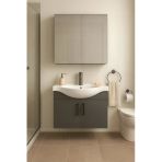 Dmz Home Nova 80 Cm, Tamamı Mdf, Antrasit Renkli, Oval Seramik Lavabolu, Aynalı, Alt Ve Üst Dolaplı, Banyo Dolabı Takımı