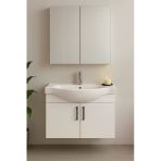 Dmz Home Nova 80 Cm, Tamamı Mdf, Beyaz Renkli, Oval Seramik Lavabolu, Aynalı, Alt Ve Üst Dolaplı, Banyo Dolabı Takımı