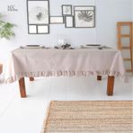 Dnc Home Tekstil Bej Keten Fırfırlı Masa Örtüsü Bej