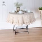 DNC Hometex Keten Çizgili Sütlü Kahve Fırfırlı Masa Örtüsü - Kahverengi - 210 x 210 cm