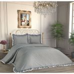 D'niss Home Kapitoneli Fırfırlı 3 Parça Çift Kişilik Yatak Örtüsü - Gri - 240 x 250 cm