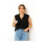 DNRYSL Kadın %100 Pamuk Müslin Hakim Yaka Kolsuz Gömlek , S-XL Beden Seçenekli Yazlık Rahat Kalıp Bluz