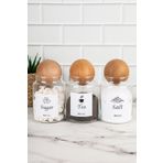 DNS Home 3'lü Ahşap Top Kapaklı Ingilizce Etiketli Çay Şeker Tuz Saklama Kabı Kavanoz 800 ml