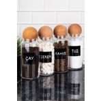 DNS HOME 4'lü Cam Set Ahşap Top Kapaklı Şeker Çay Tuz Kahve Cam Saklama Kabı Etiketli Kavanoz Seti 1300 ml