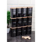dnshome 12'li 250 ml Vakumlu Bambu Ahşap Kapaklı Kaşıklı Siyah Akrilik Baharatlık Seti Etiket Hediyeli