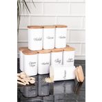 dnshome 12'li 250 ml Vakumlu Bambu Ahşap Kapaklı Porselen Görünümlü Akrilik Baharatlık Kaşık Etiket Hediyeli