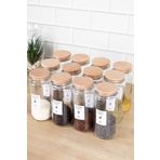 dnshome 12'li Ahşap Vakum Kapaklı Cam Baharatlık Etiketli Cam Kavanoz Saklama Kabı Baharatlık Seti 500 ml
