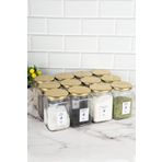 dnshome 12'li Gold Metal Kapaklı Kare Cam Kavanoz Saklama Seti Baharat Etiketli Baharatlık Seti 720 ml