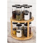 dnshome 14'lü Siyah Metal Kapaklı Döner Standlı Etiketli Cam Baharatlık Seti Saklama Kavanozu 244 ml