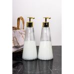 dnshome 2'li Cam Sabunluk Seti Lüks Modern Çizgili Sabunluk Gold Başlıklı Banyo Düzenleyici 400 ml