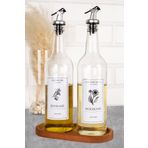 dnshome 2'li Cam Yağdanlık Ahşap Stantlı Zeytin Yağı Ayçiçek Yağı Şişesi Yağdanlık 750 ml