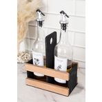 dnshome 2'li Cam Yağdanlık Ahşap Stantlı Zeytin Yağı Ayçiçek Yağı Şişesi Yağdanlık Seti 750 ml