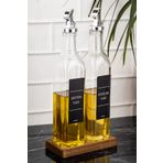 dnshome 2'li Cam Yağdanlık Seti Ahşap Stantlı Ayçiçek Yağı ve Zeytin Yağı Şişesi Yağdanlık 500 ml