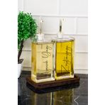 dnshome 2li Lüks 500ml Yağdanlık Ahşap Stantlı Gold Kapak Cam Yağlık Ayçiçek Yağı Zeytinyağı Sosluk Sirkelik