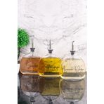 dnshome 3 Adet Oval Cam Yağdanlık Etiketli Gri Kapak Ayçiçek Yağı Zeytinyağı Sirke Sosluk 500 ml