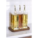 dnshome 3'lü Ahşap Stantlı Gold Tıpalı Cam Sosluk Sirkelik Yağdanlık Seti 5 Çeşit Etiket Sofra Sosluk 500 ml