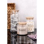 dnshome 3'lü Çay & Şeker & Kahve Kavanoz Seti Ahşap Vakum Kapaklı Etiketli Cam Saklama Kabı 500-800-1300 ml