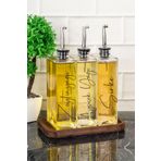 dnshome 3lü Lüks 500ml Yağdanlık Ahşap Stant Gümüş Kapak Cam Yağlık Ayçiçek Yağı Zeytinyağı Sosluk Sirkelik