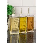 dnshome 3'lü Lüks Cam Yağdanlık Gold Kapaklı Ayçiçek Zeytinyağı Sirke Etiketli Sosluk Yağdanlık Seti 500 ml