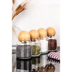 dnshome 4 Adet Cam Kavanoz Seti Ahşap Top Kapaklı Baharatlık Seti 300 ml