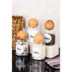 dnshome 4'lü Ahşap Top Kapaklı Kavanoz Seti Çay Şeker Kahve Tuz Etiketli Saklama Kabı Kavanoz 800 ml