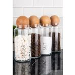 dnshome 4'lü Çay Şeker Kahve Tuz Saklama Kavanozu Ahşap Top Kapaklı Cam Saklama Kabı Şeffaf Etiketli 1300 ml