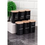 dnshome 6'lı 250 ml Vakumlu Bambu Ahşap Kapaklı Siyah Akrilik Baharatlık Seti Etiket Hediyeli
