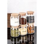 dnshome 6'lı Bambu Kapaklı Baharatlık Seti Şeffaf Etiket Hediyeli Saklama Kabı Kavanoz Seti 300 ml