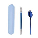 Do Buy Taşınabilir Çatal Bıçak Seti Kutulu Yemek Çubukları 3'ü 1 Arada Kaşık (SKaşık Çatal Bıçağı) Set Hediye Kutusu 18/10 Paslanmaz Çelik (Mavi)